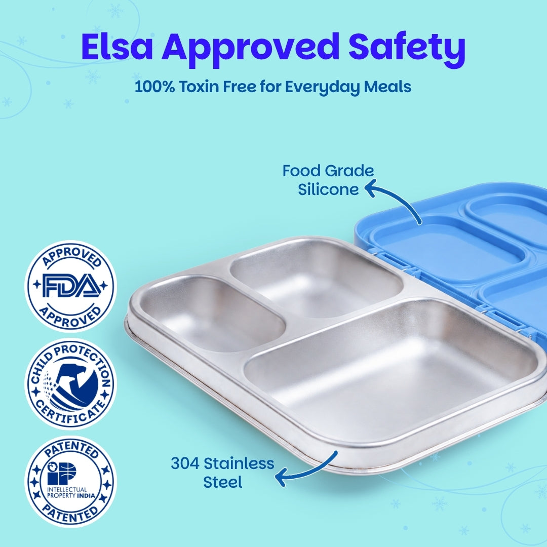 3 Compartment Stainless Steel Lunchbox with Plastic Lid - Frozen Magic