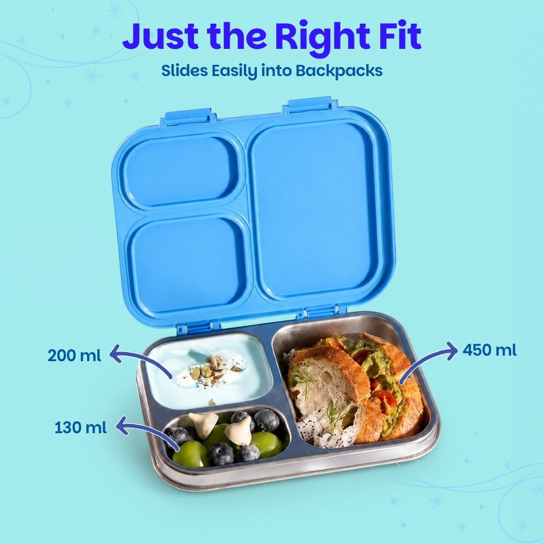 3 Compartment Stainless Steel Lunchbox with Plastic Lid - Frozen Magic