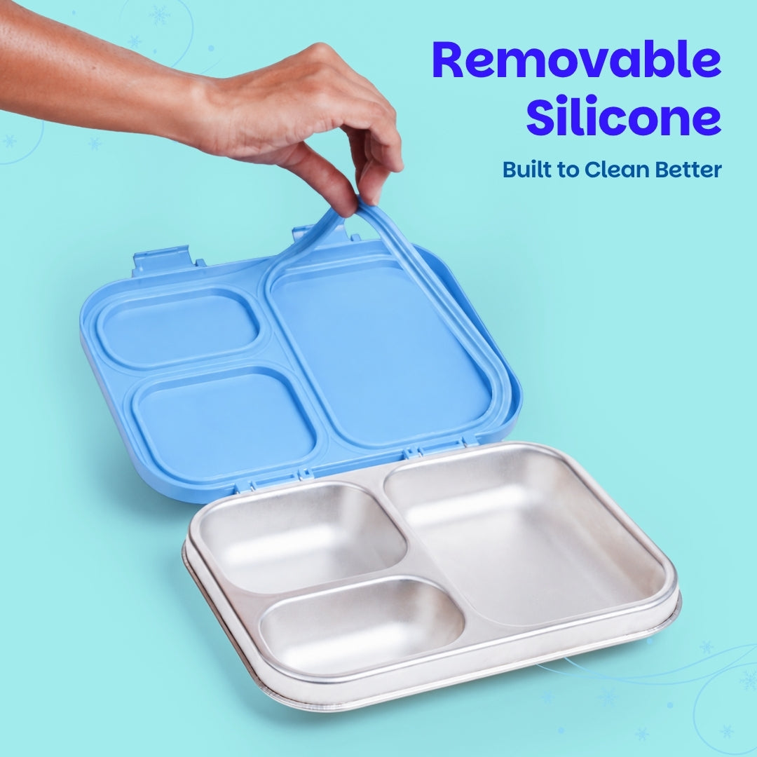3 Compartment Stainless Steel Lunchbox with Plastic Lid - Frozen Magic