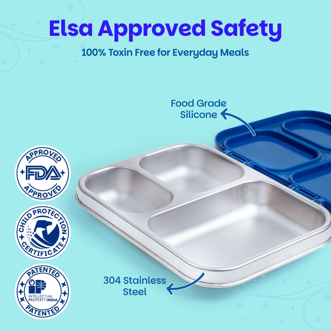 3 Compartment Stainless Steel Lunchbox with Plastic Lid - Winter Whirl