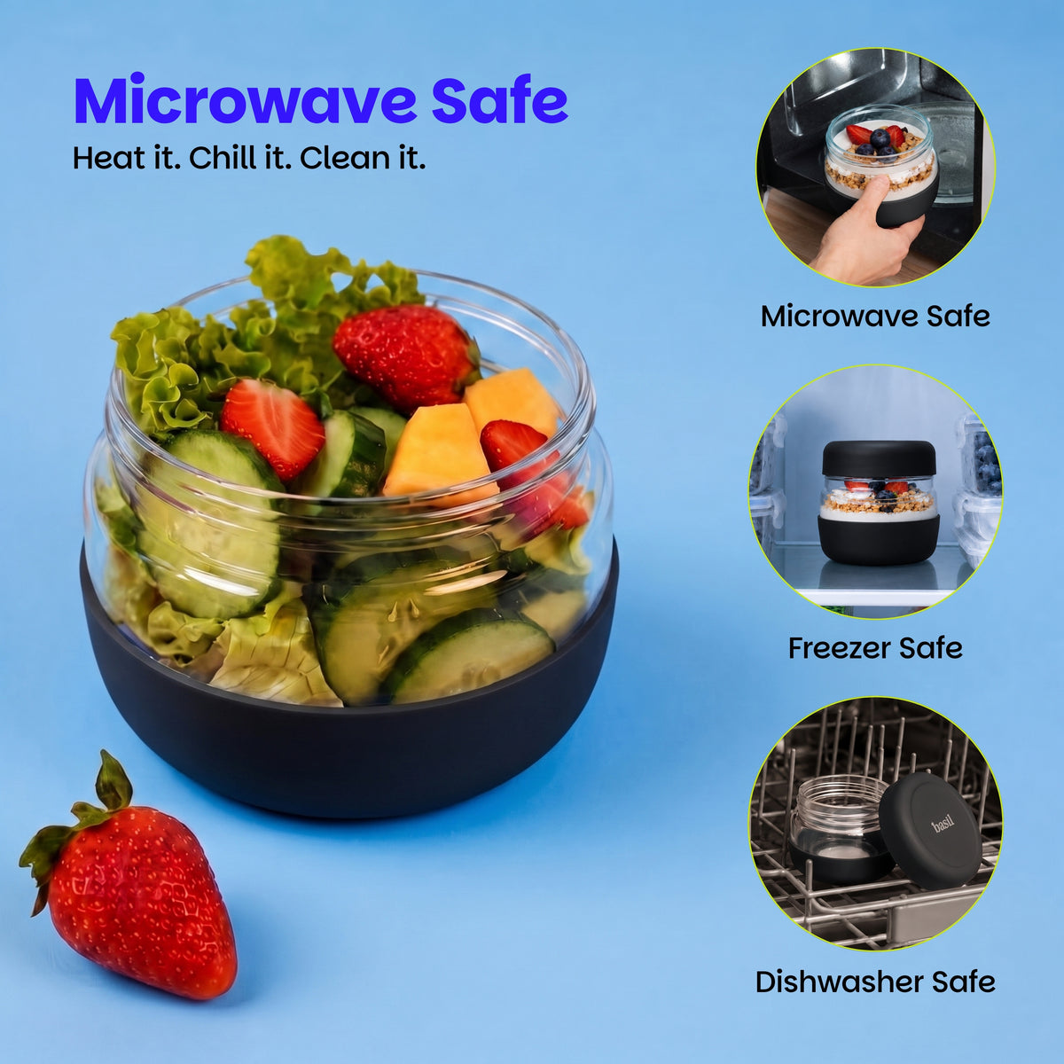 500 ml Glass Food Storage Container with Airtight Lid – Classic Black