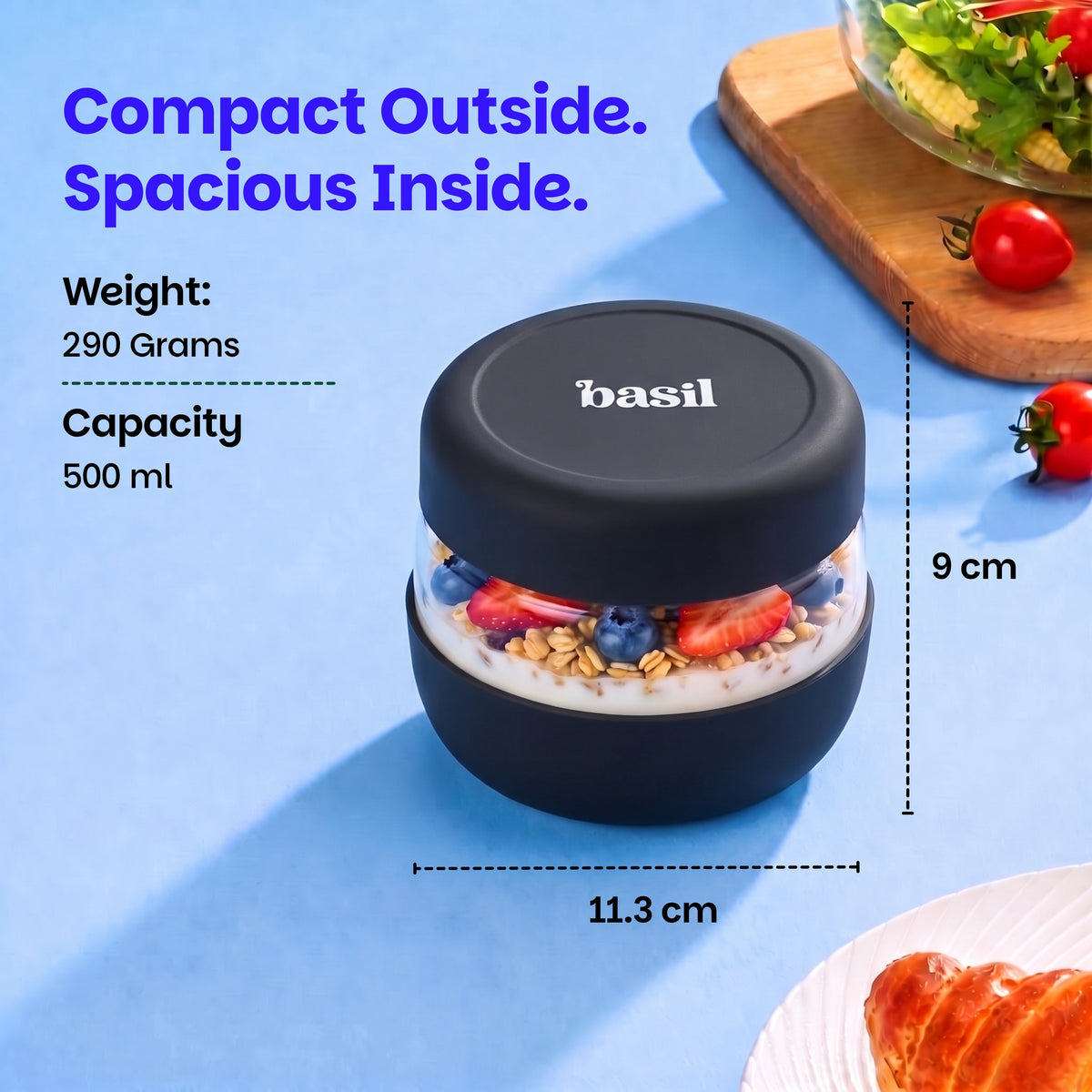 500 ml Glass Food Storage Container with Airtight Lid – Classic Black