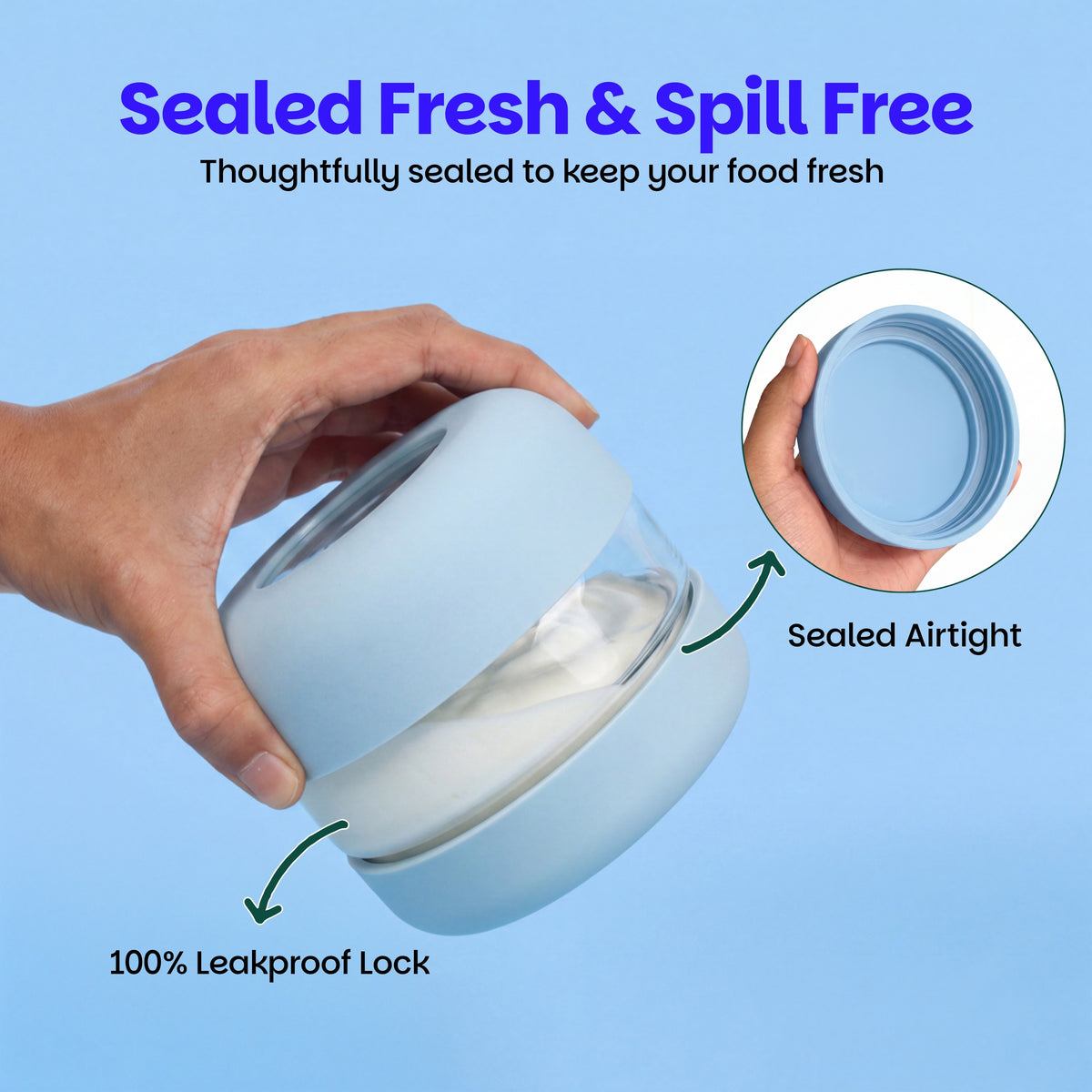 500 ml Glass Food Storage Container with Airtight Lid – Classic Periwinkle