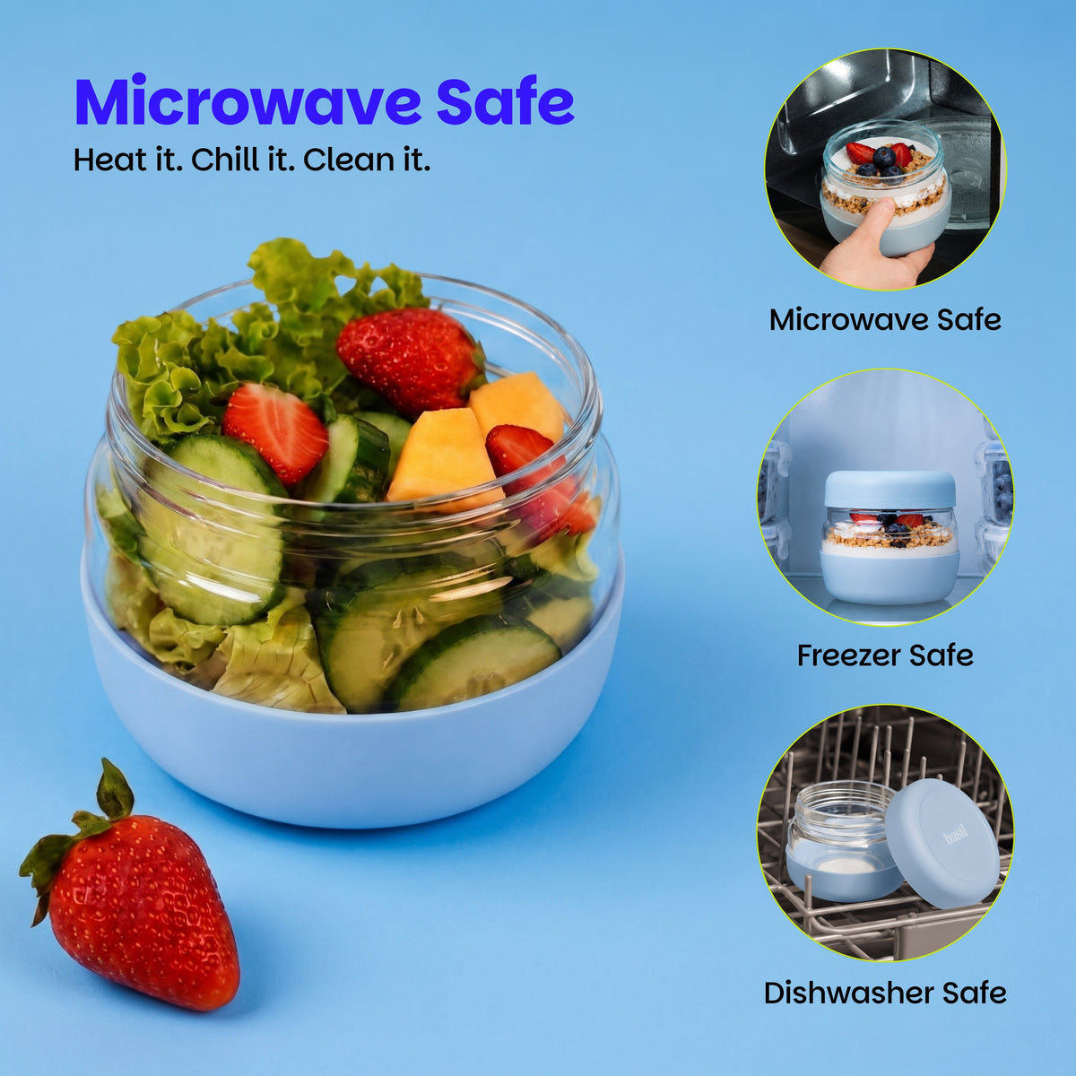 500 ml Glass Food Storage Container with Airtight Lid – Classic Periwinkle