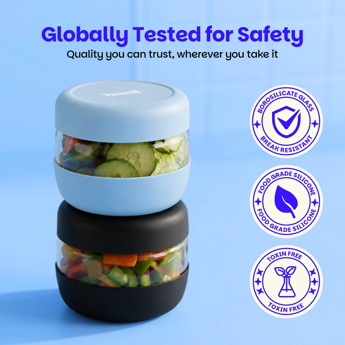 500 ml Glass Food Storage Container with Airtight Lid – Classic Periwinkle