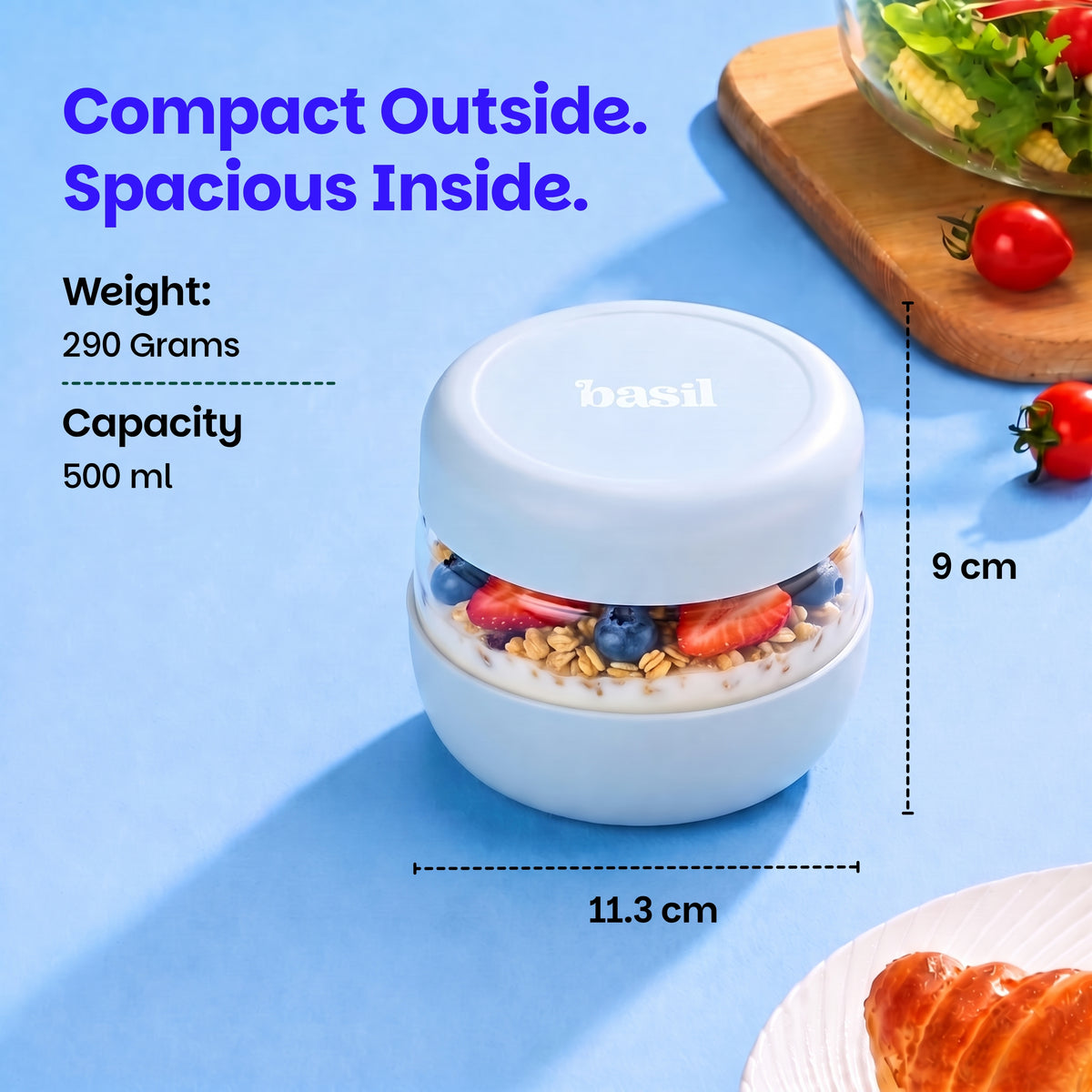 500 ml Glass Food Storage Container with Airtight Lid – Classic Periwinkle