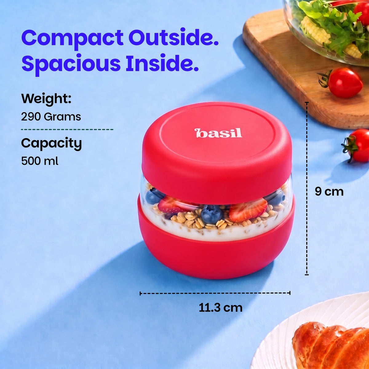 500 ml Glass Food Storage Container with Airtight Lid – Classic Rouge