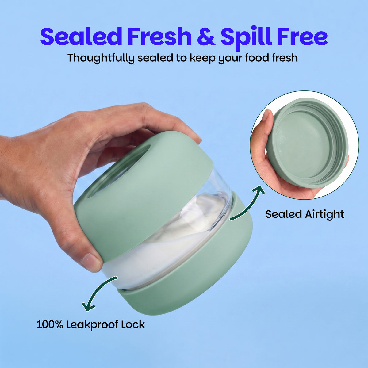 500 ml Glass Food Storage Container with Airtight Lid – Classic Sage