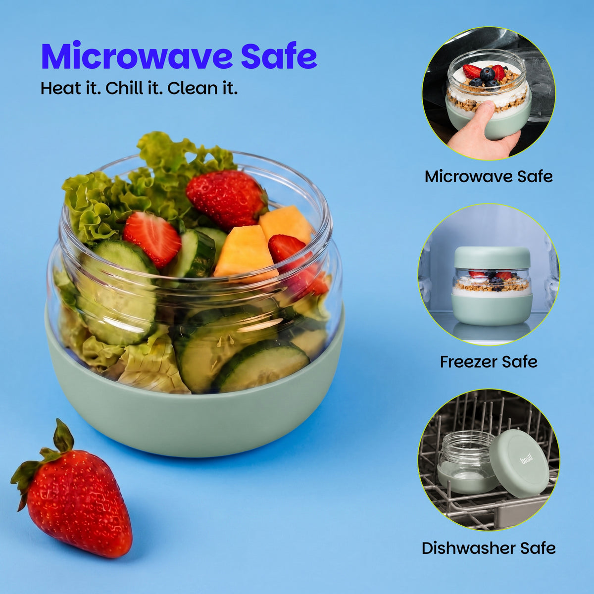 500 ml Glass Food Storage Container with Airtight Lid – Classic Sage