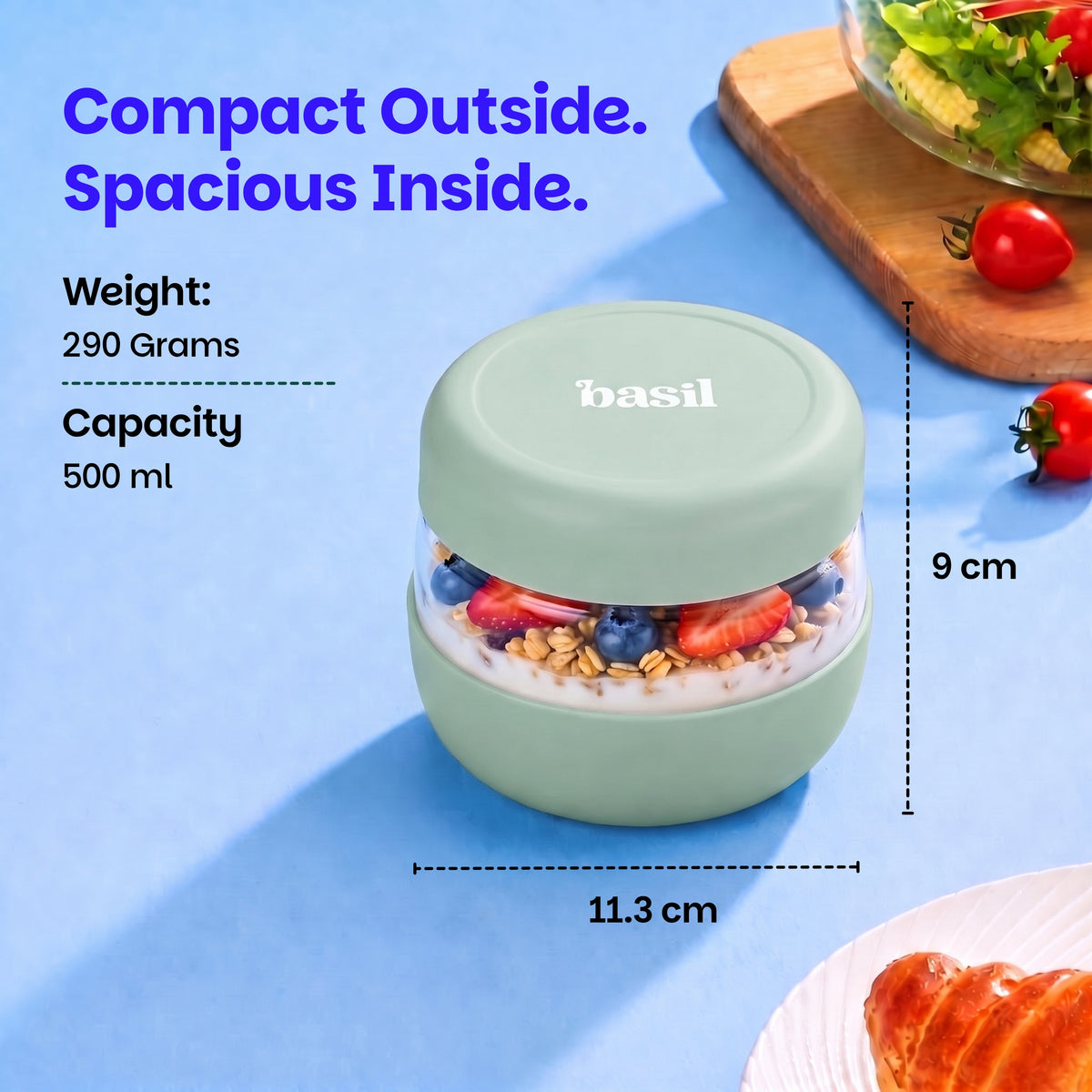 500 ml Glass Food Storage Container with Airtight Lid – Classic Sage