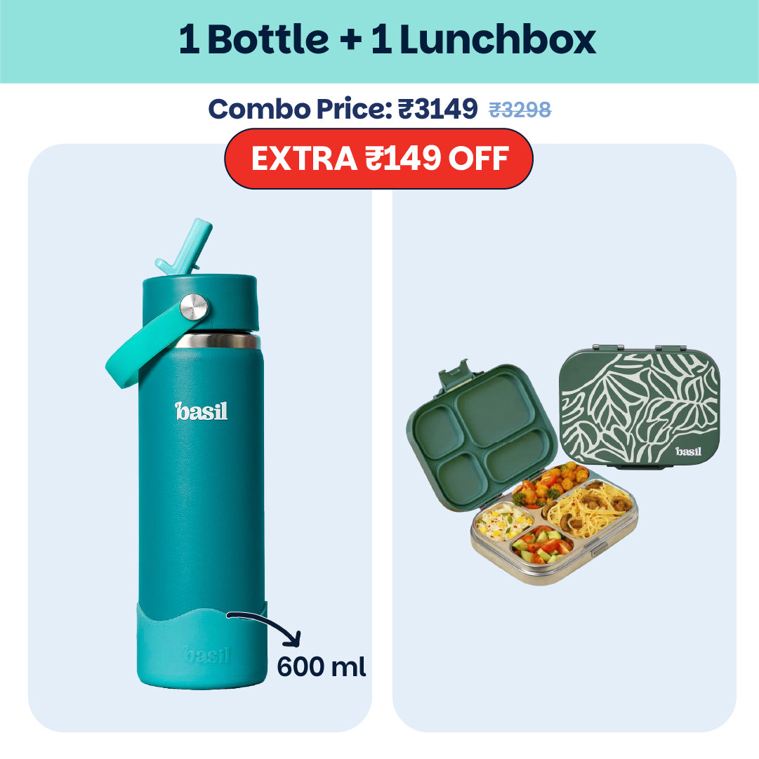 School Combo- Set of Water Bottle and Lunch Box Jade