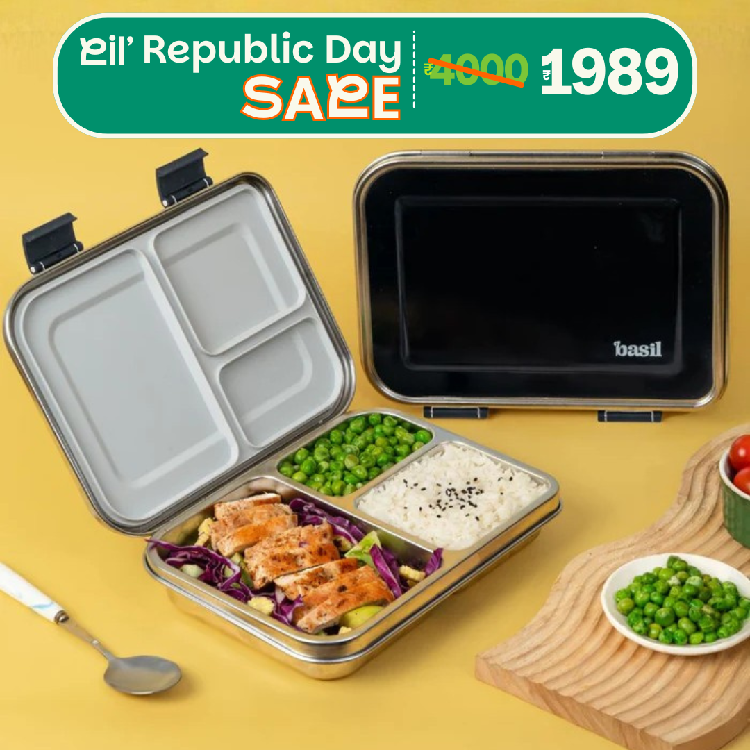 3 Compartment easy open-close Lunchbox - Black Classic