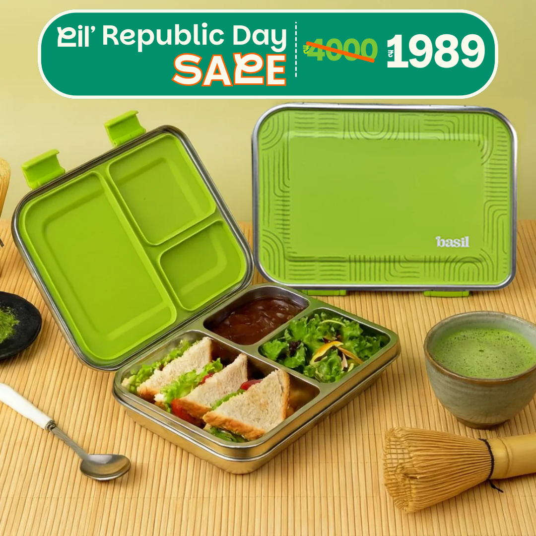 3 Compartment easy open-close Lunchbox - Classic Matcha