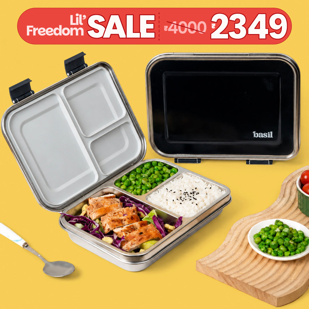 3 Compartment easy open-close Lunchbox - Black