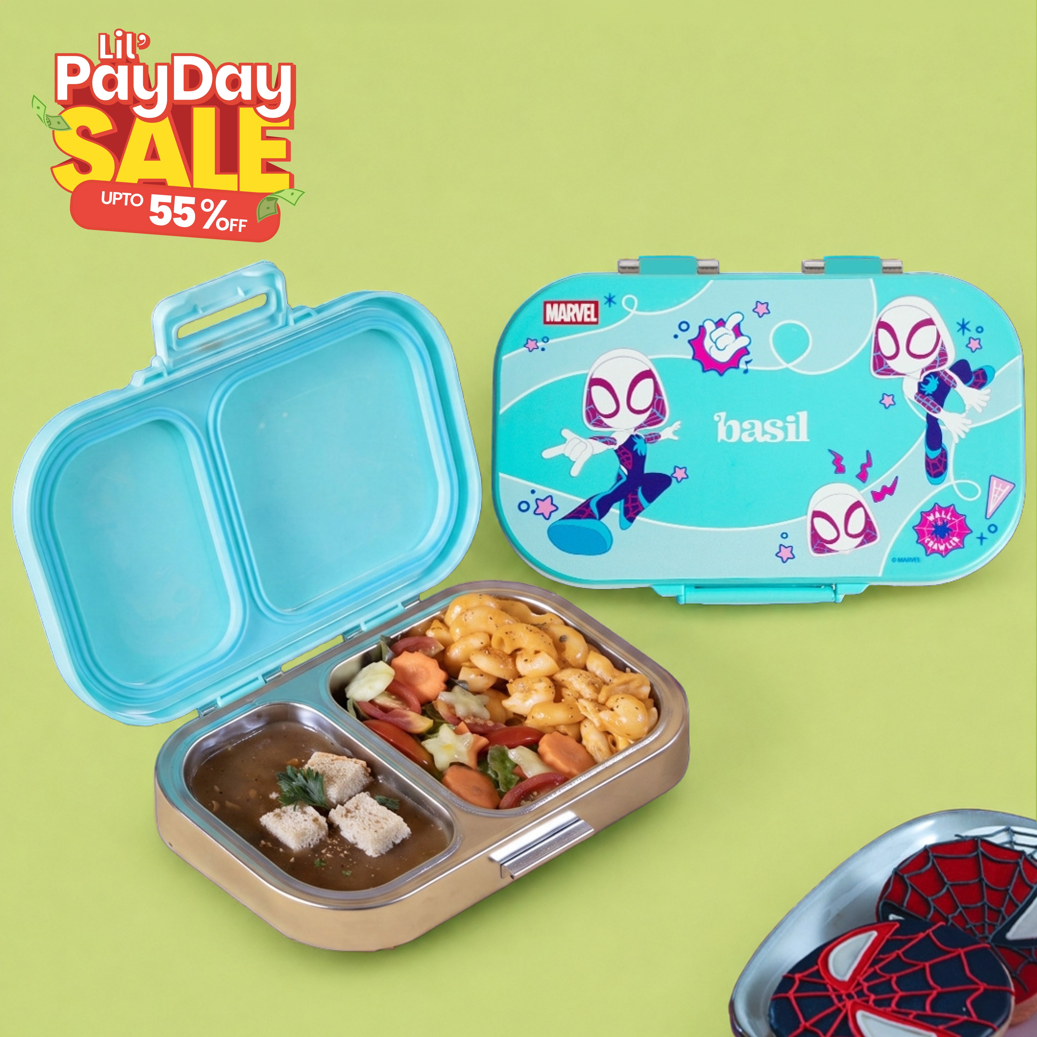 2 Compartment Stainless Steel Lunchbox with Plastic Lid - Slingy Star