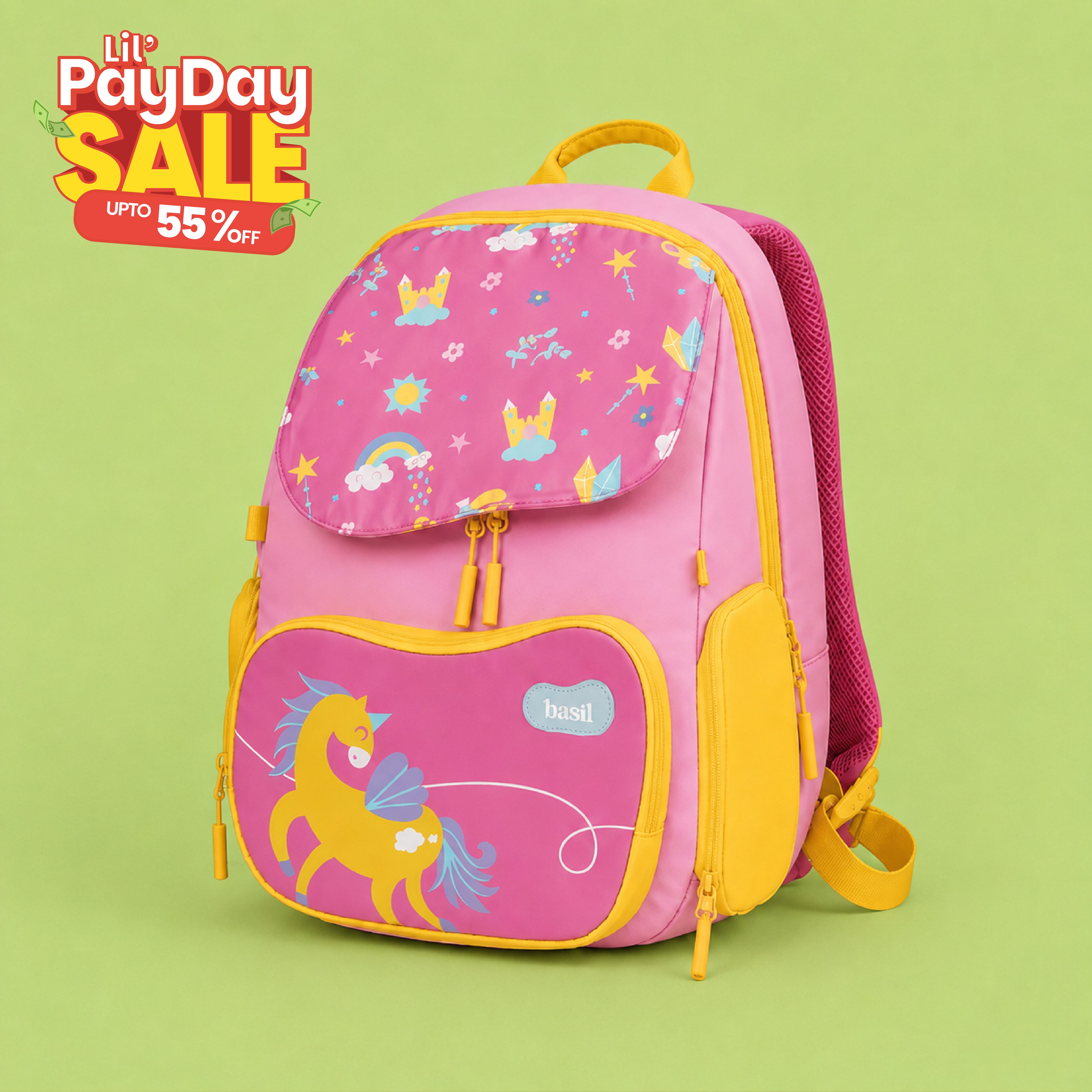 School backpack for Grades 1 to 5 with 4 spacious compartments - Pixie Dash
