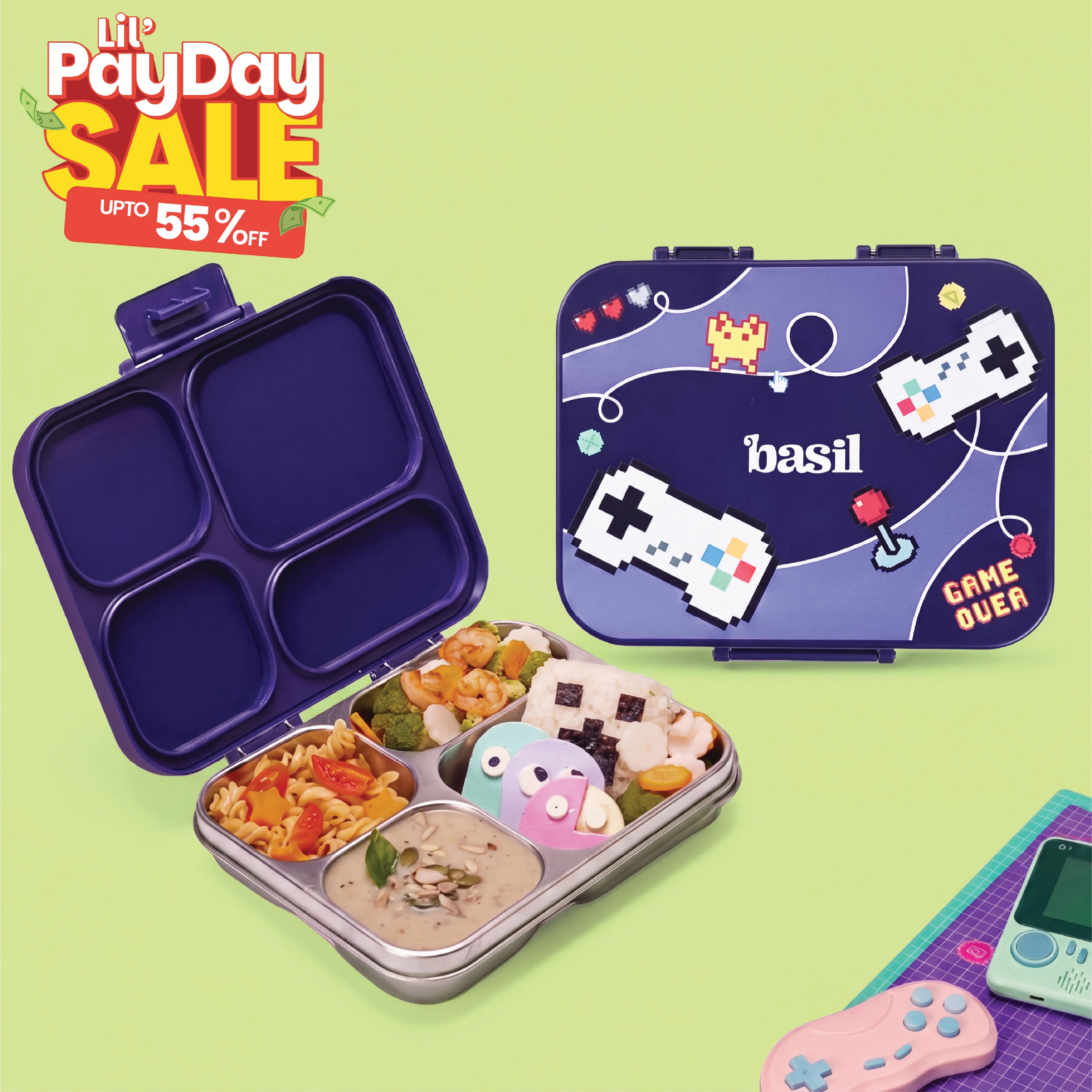 4 Compartment Stainless Steel Lunchbox with Plastic Lid - Pixel Rush