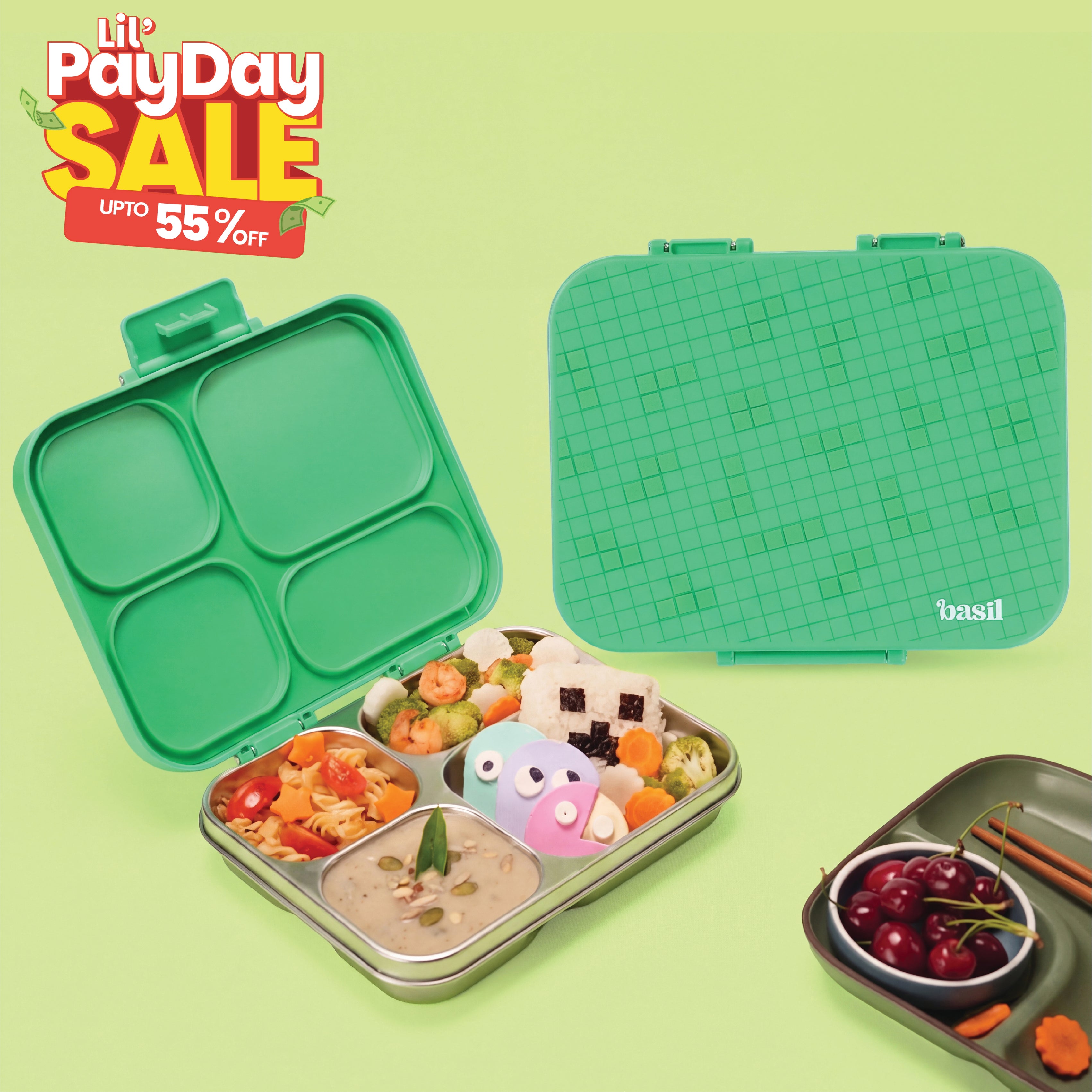 4 Compartment Stainless Steel Lunchbox with Plastic Lid - Retro Stack