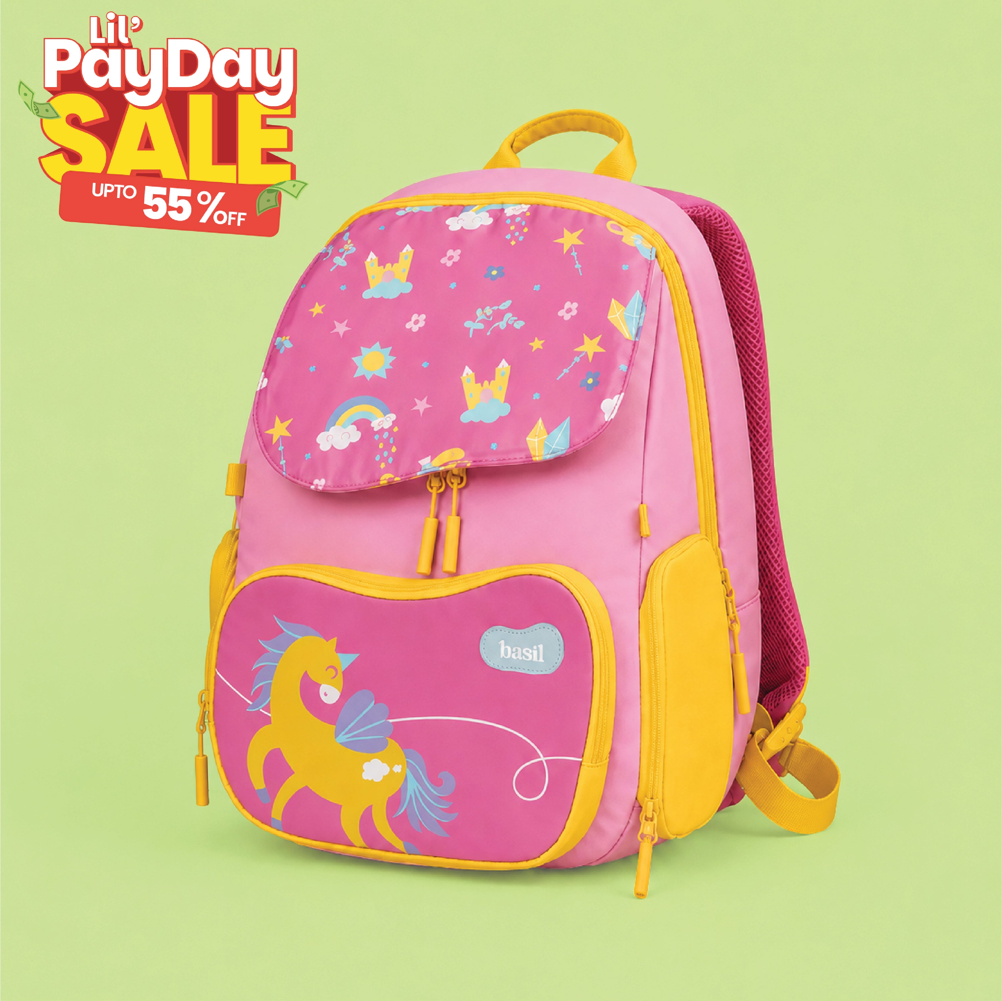 School backpack for Grades 1 to 5 with 4 spacious compartments - Pixie Dash