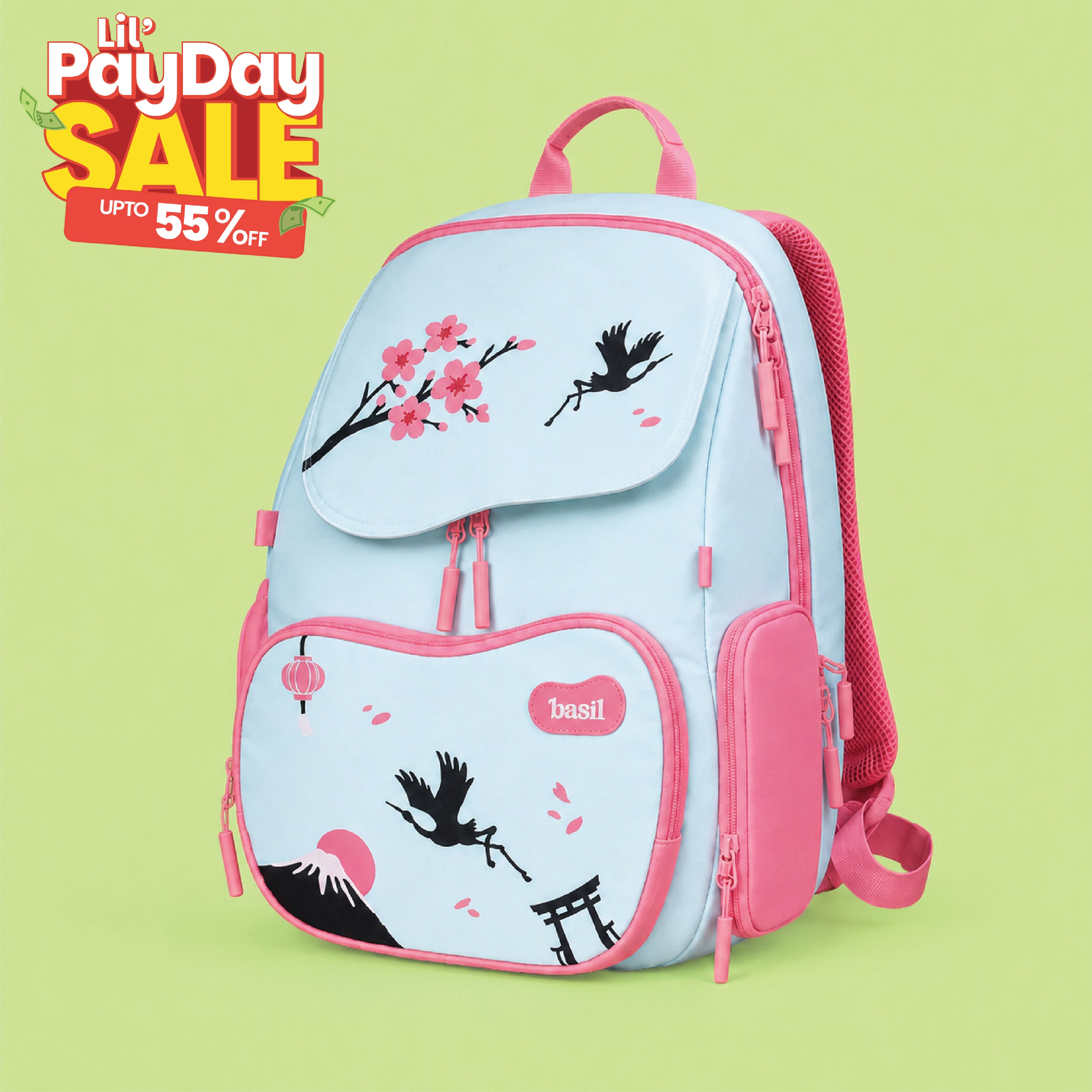 School backpack for Grades 1 to 5 with 4 spacious compartments - Sakura Bloom