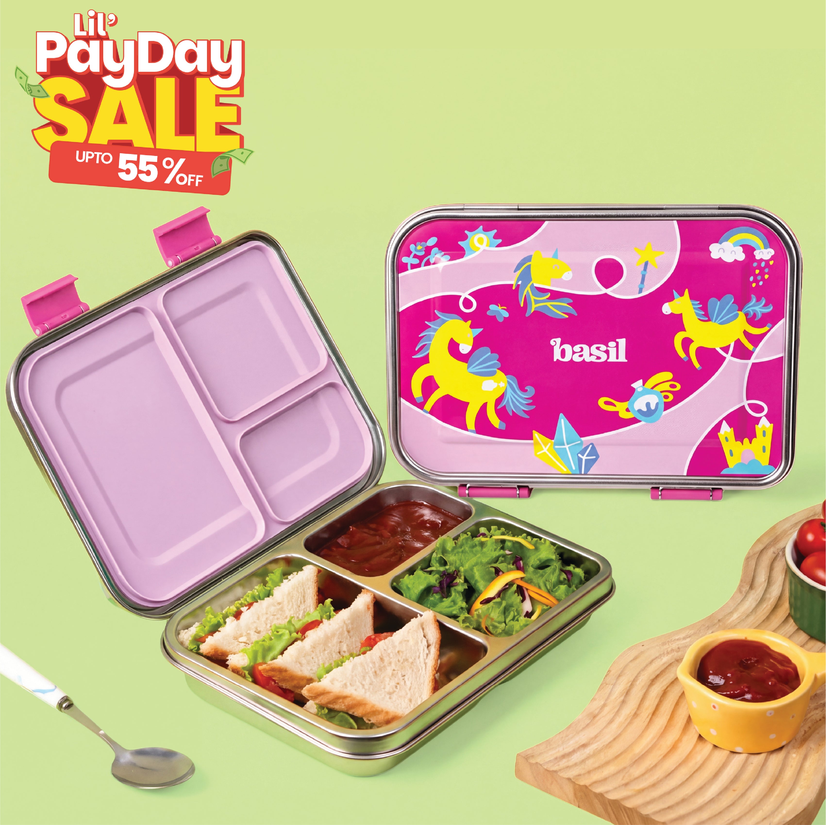 3 Compartment easy open-close Lunchbox - Pixie Dash