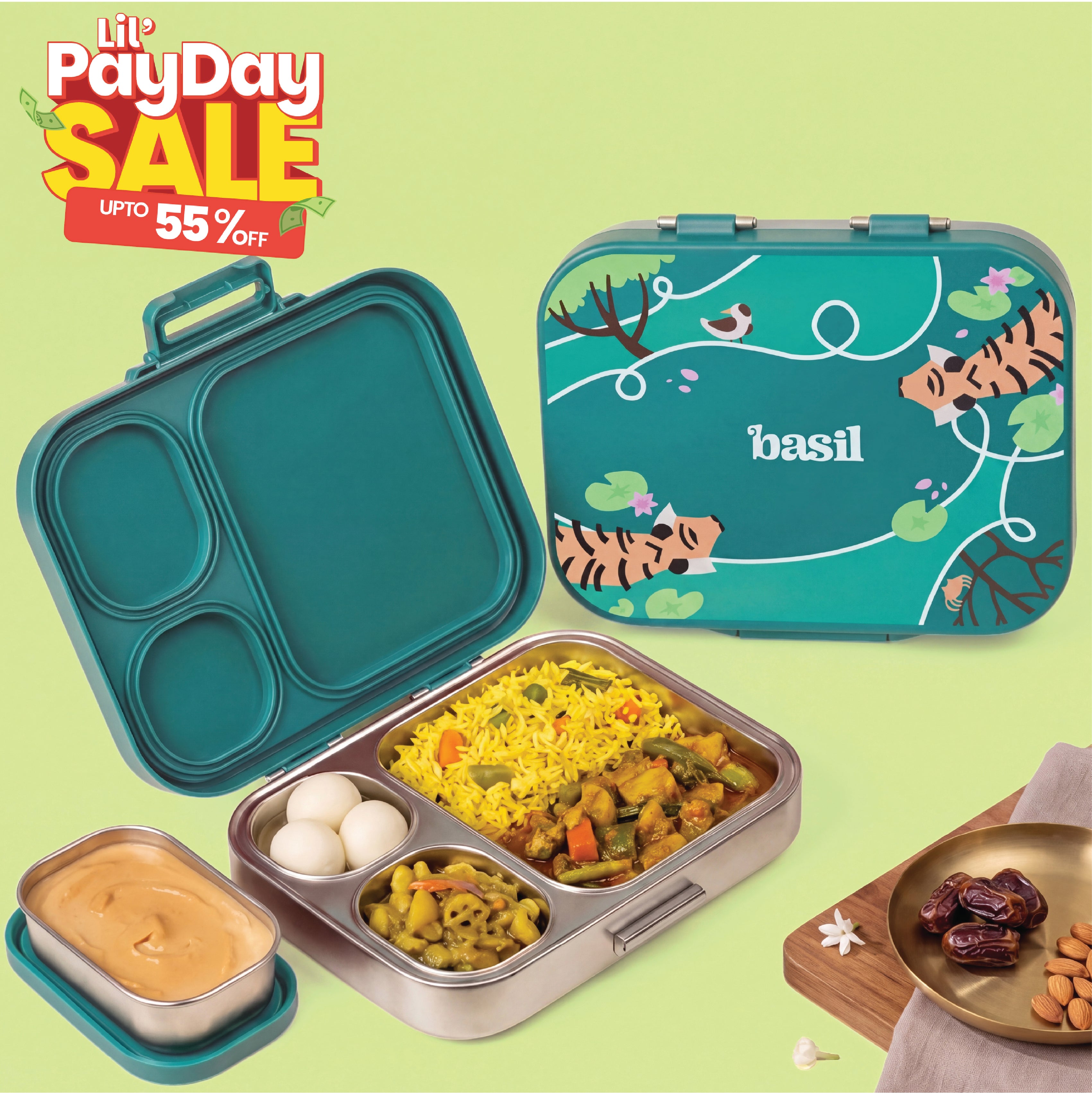 3+1 Compartment Stainless steel Lunchbox with Mini Box - Bengal Bagh