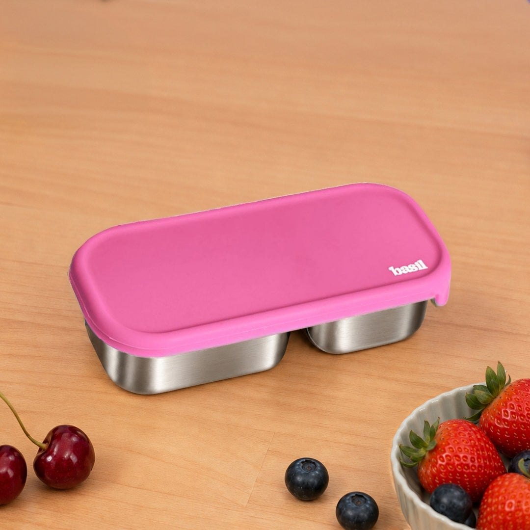 2 Compartment Stainless Steel Pickle Dip with Silicone Lid - Pink