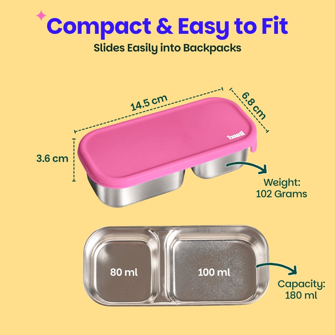 2 Compartment Stainless Steel Pickle Dip with Silicone Lid - Pink