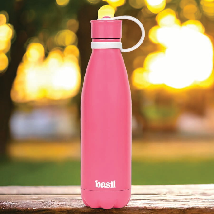 Basil pink water bottle, Basil Stainless Steel water bottle, Steel water bottle 500ml, 500ml water bottle, Steel water bottle, hot and cold water bottle, insulated water bottle 