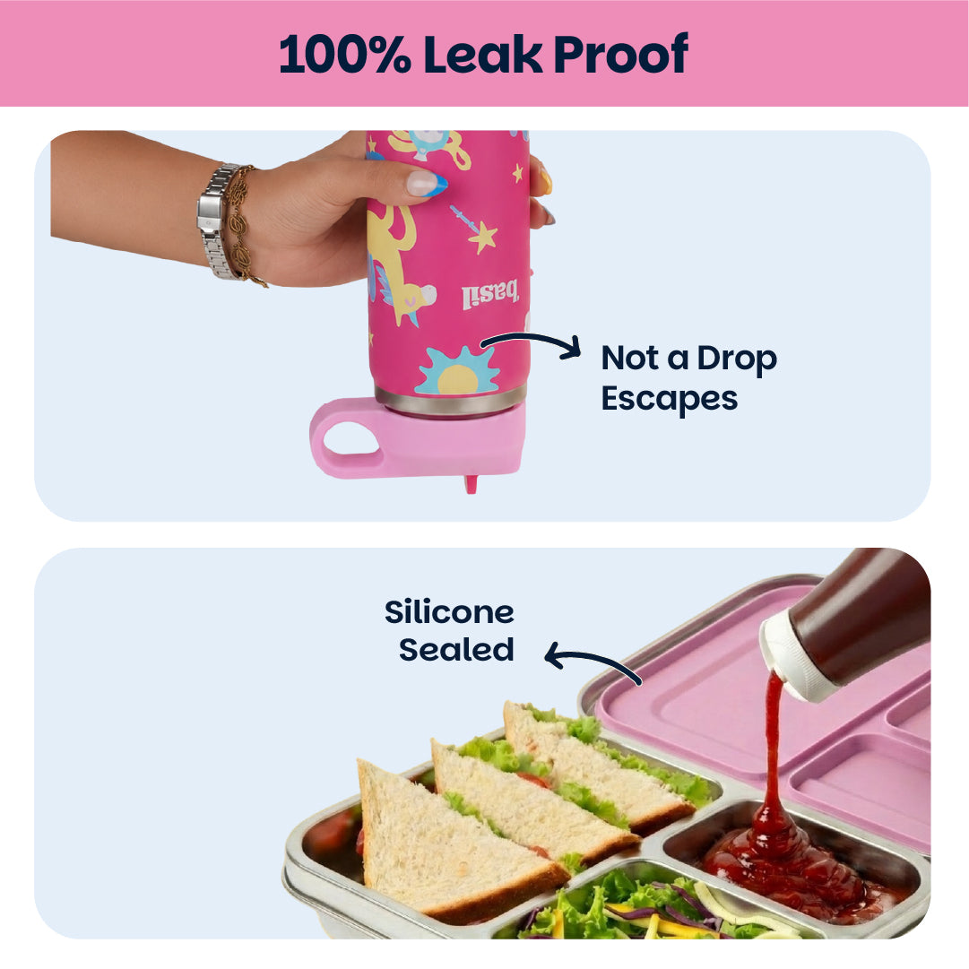 School Combo- Set of Water Bottle and Lunch Box Pixie Dash