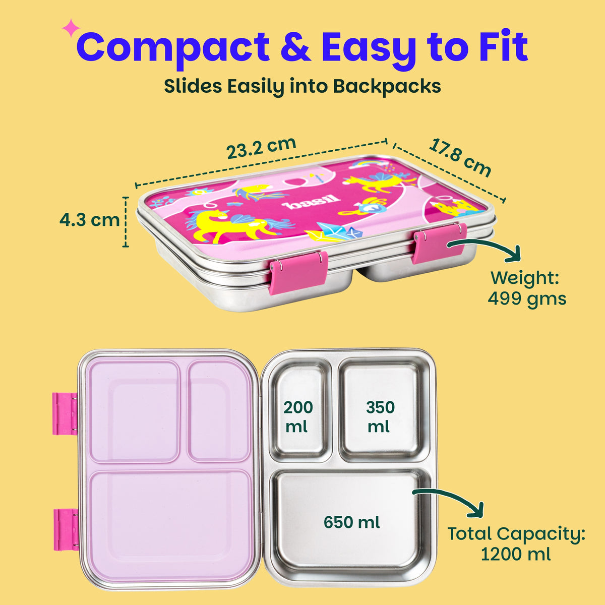 Bento Neo 3 Section Lunch Box - Pixie Dash