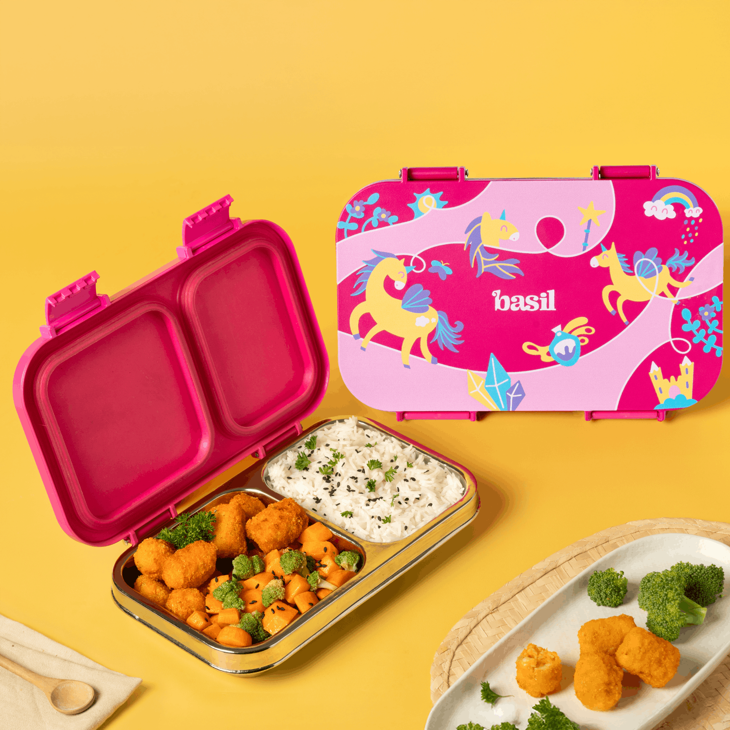 2 Compartment Stainless steel Lunchbox with Plastic Lid - Pixie Dash