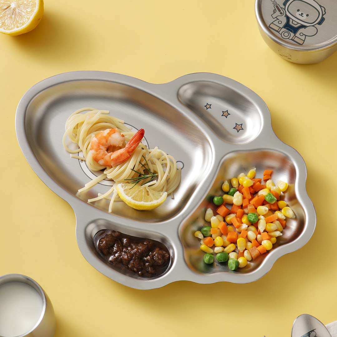 4 Compartment Stainless steel Rocket Plate - Dino