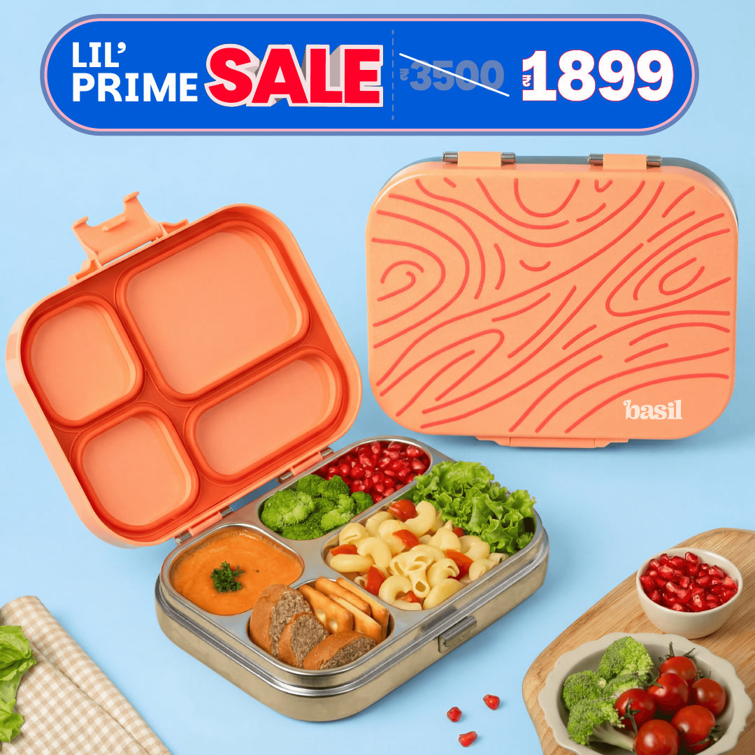 4 Compartment Stainless steel Lunchbox with Plastic lid - Coral Swirl