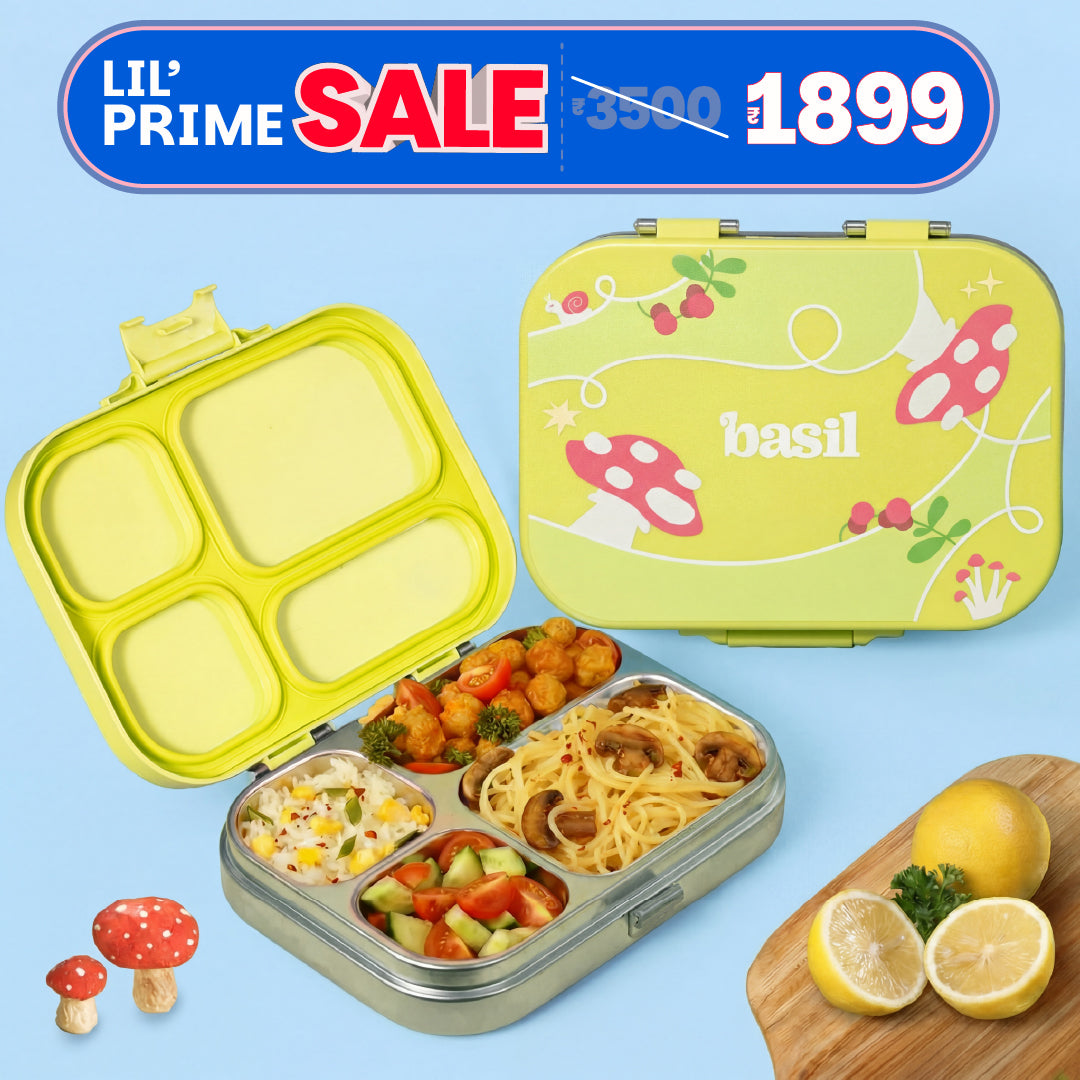 4 Compartment Stainless steel Lunchbox with Plastic lid - Mushroom Trail