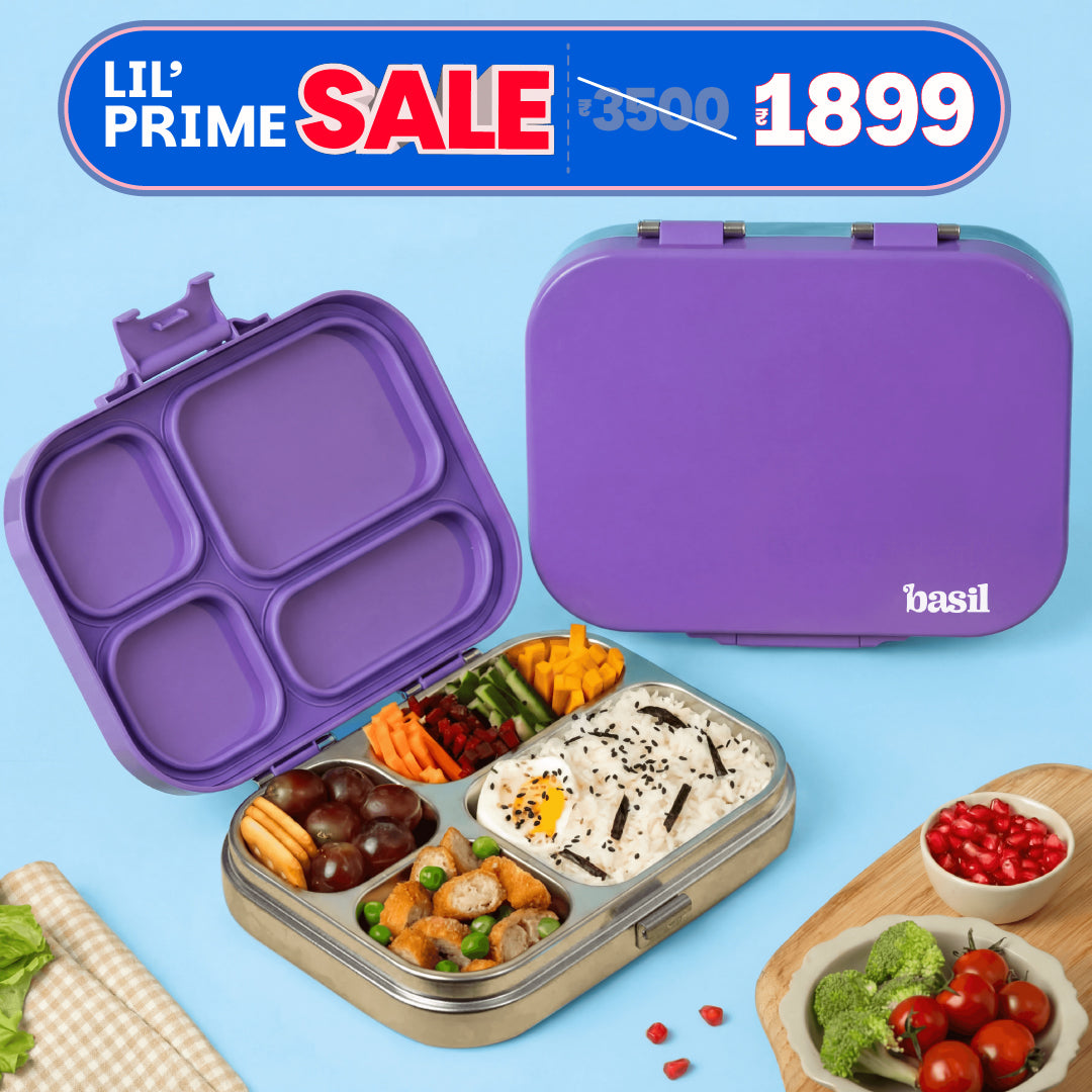 4 Compartment Stainless steel Lunchbox with Plastic lid - Purple Pop
