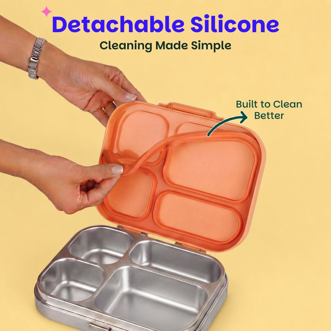 4 Compartment Stainless steel Lunchbox with Plastic lid - Coral Swirl