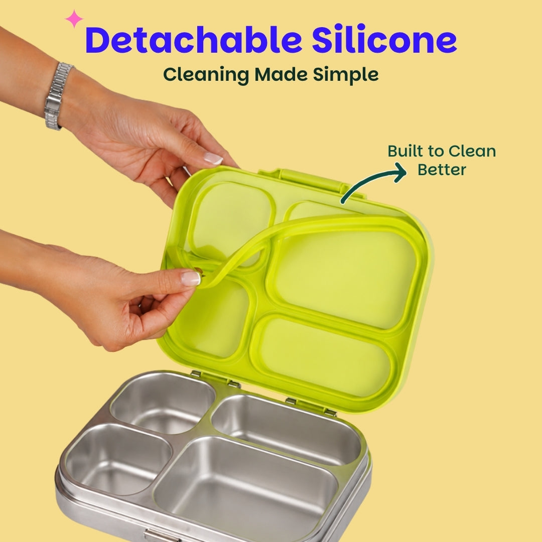 4 Compartment Stainless steel Lunchbox with Plastic lid - Mushroom Trail