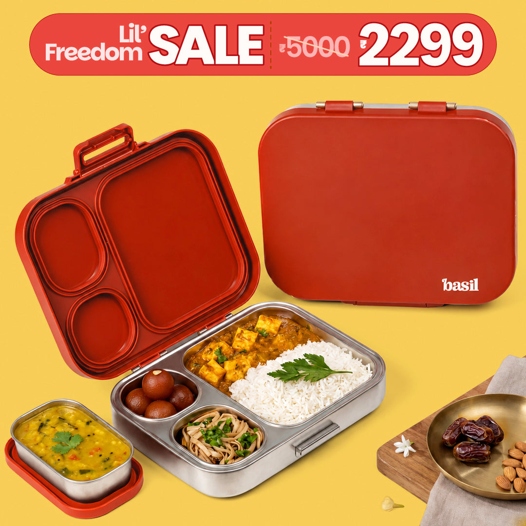3+1 Compartment Stainless steel Lunchbox with Mini Box - Desi Mitti