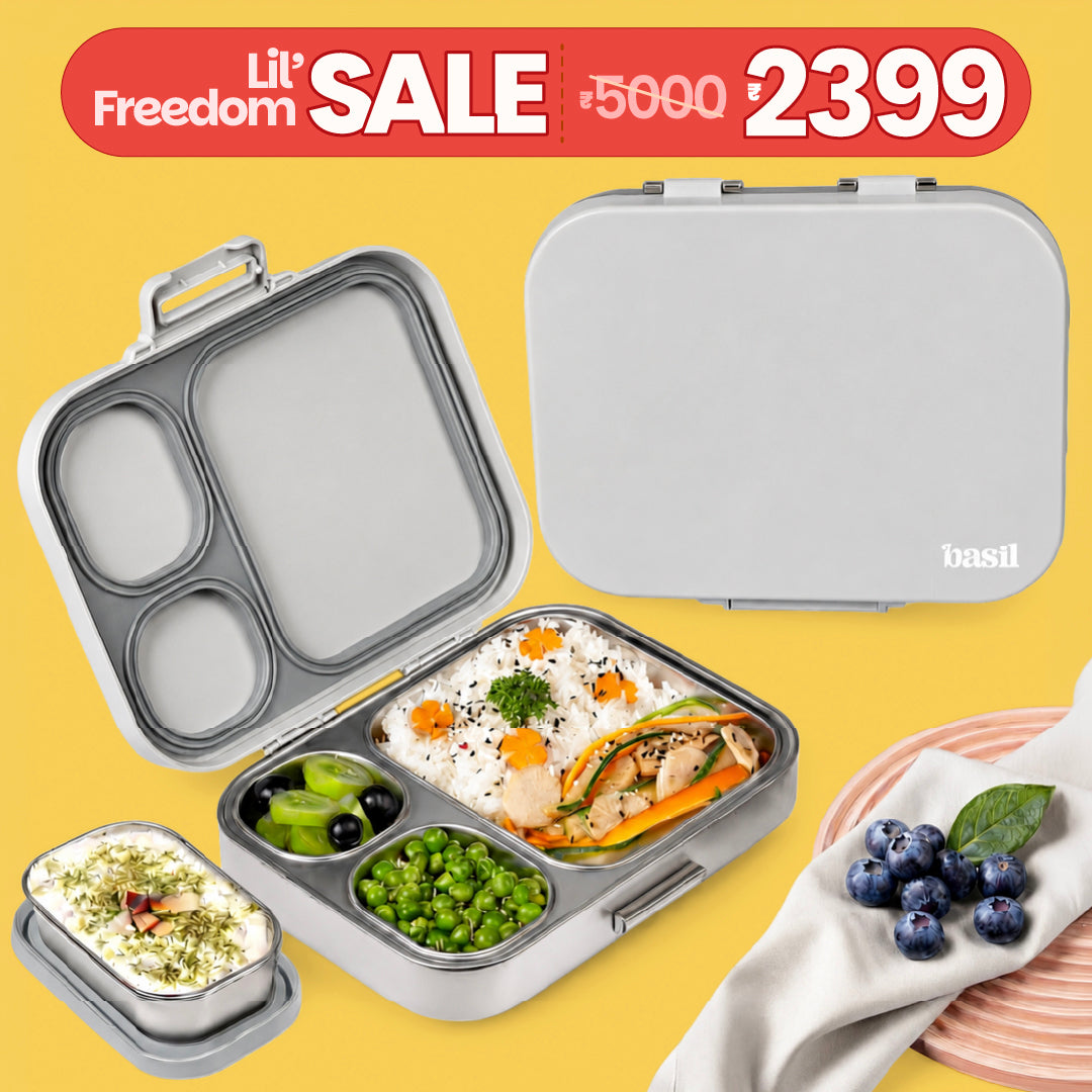 3+1 Compartment Stainless steel Lunchbox with Mini Box - Classic Grey