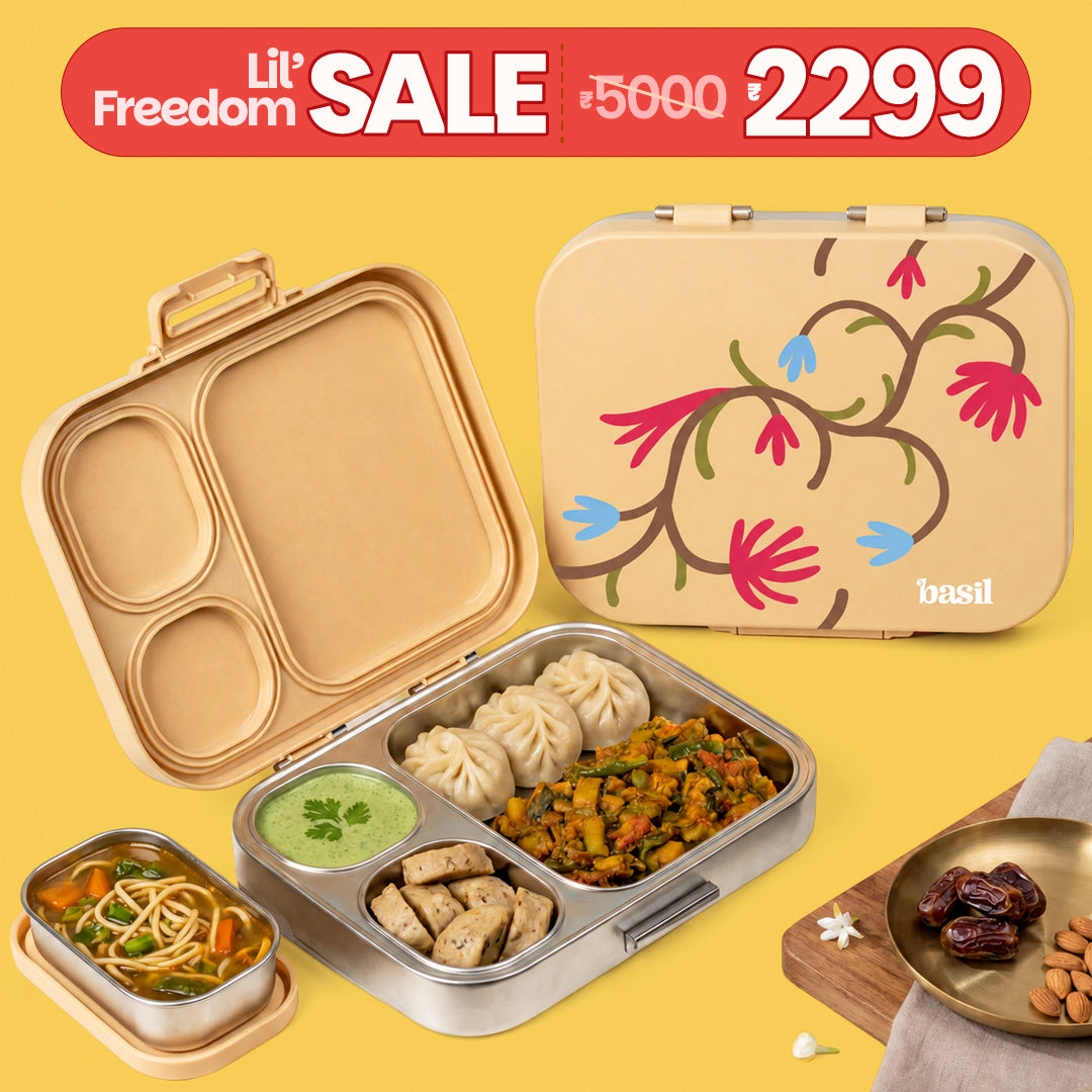 3+1 Compartment Stainless steel Lunchbox with Mini Box - Himachali Guldaan