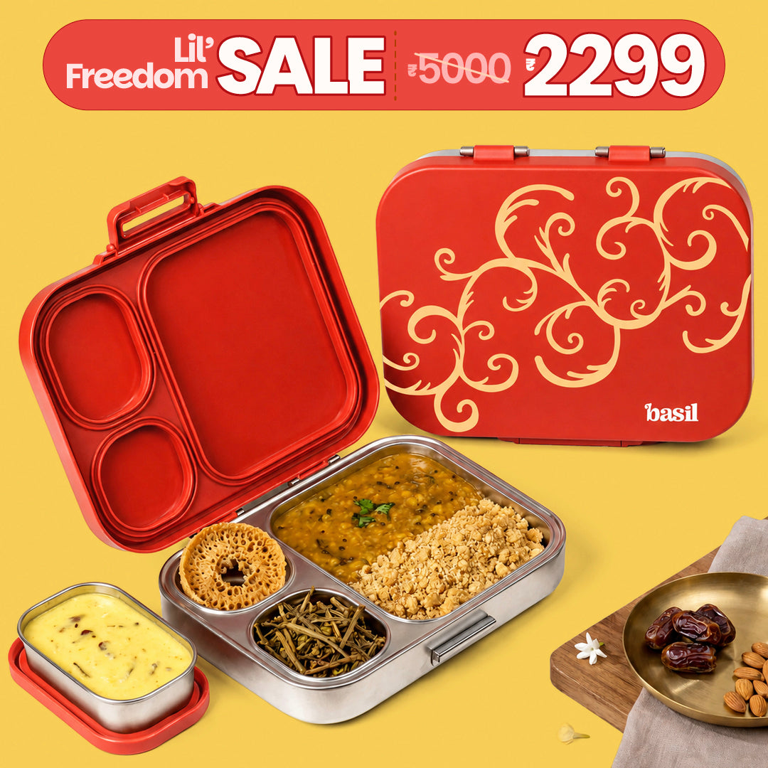 3+1 Compartment Stainless steel Lunchbox with Mini Box - Jaipuri Jaali