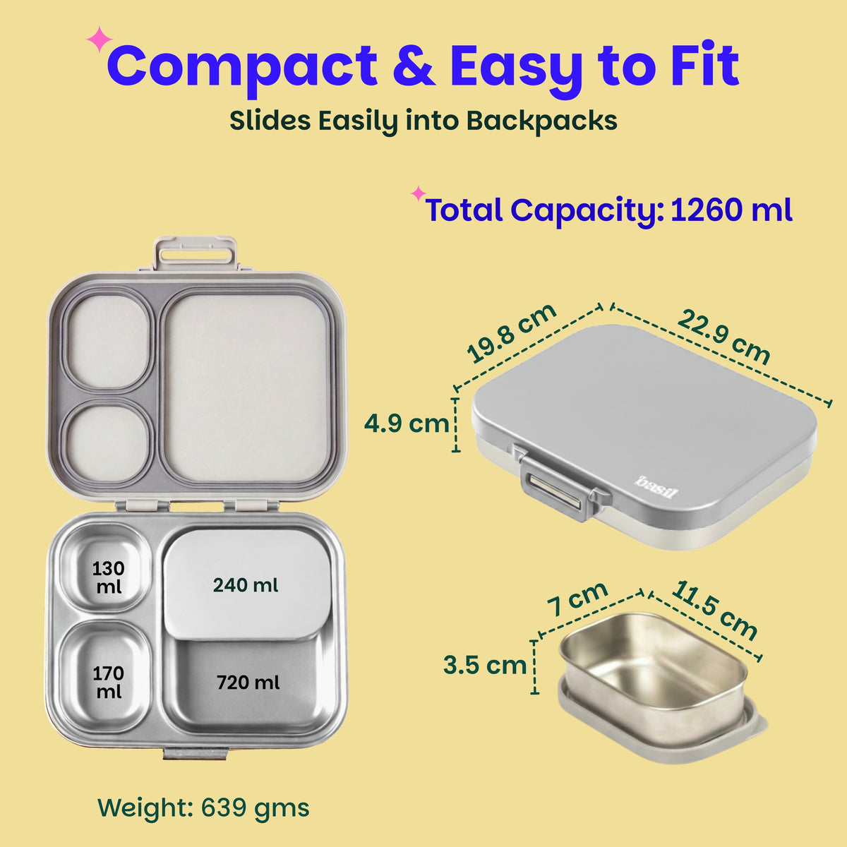 Bento Quad+ Lunch Box - Classic Grey