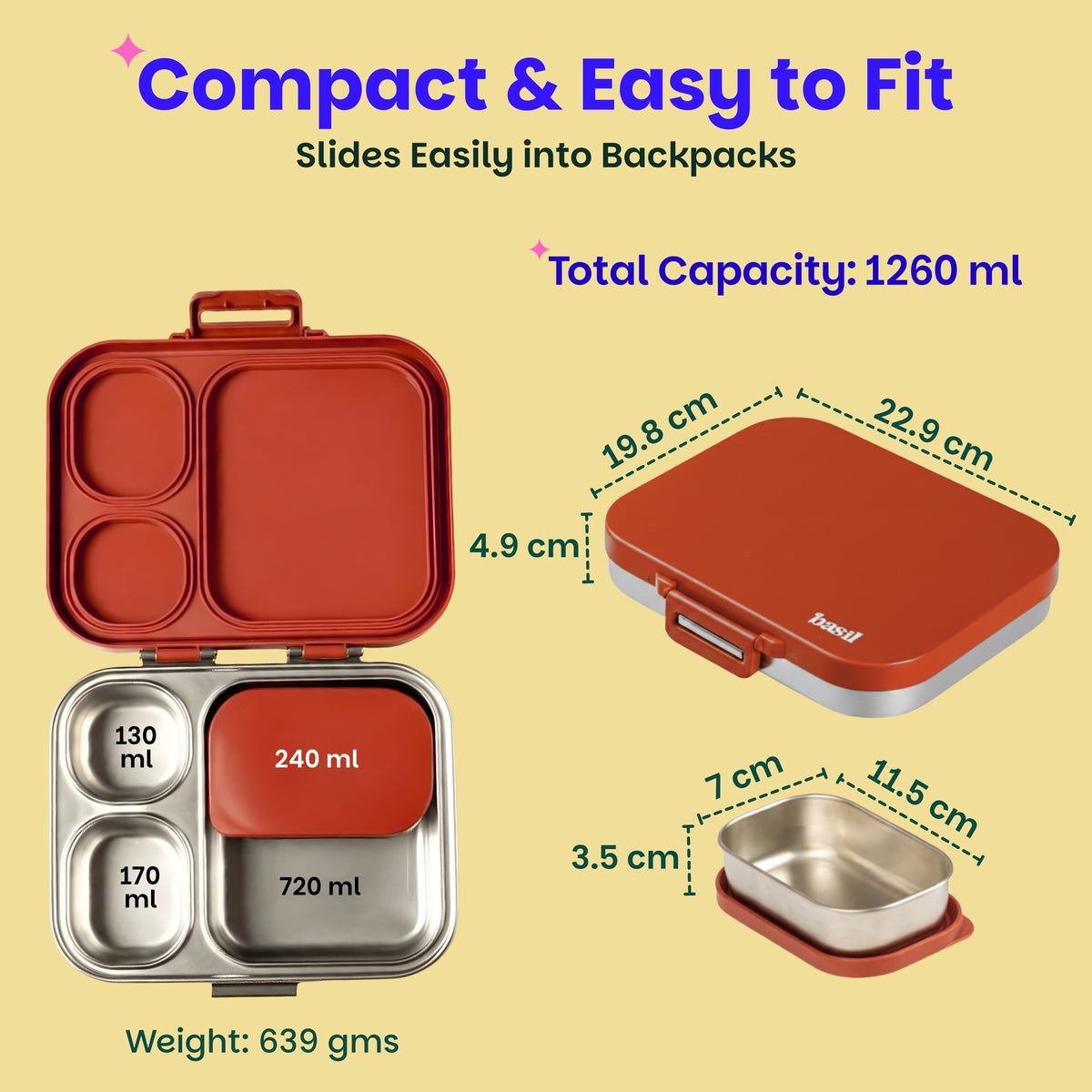 Bento Quad+ 3+1 Section Lunch Box - Desi Mitti