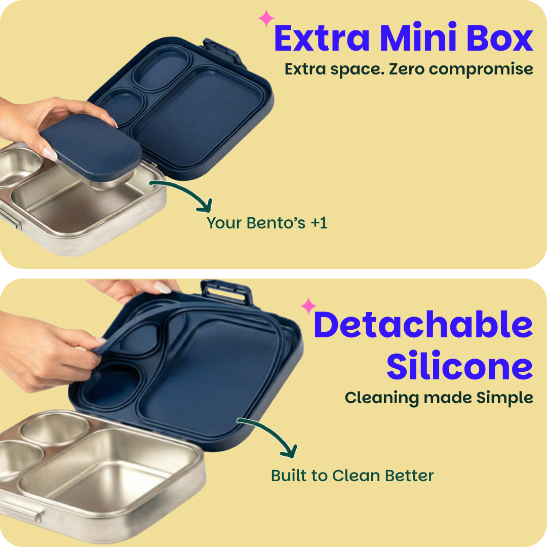 3+1 Compartment Stainless steel Lunchbox with Mini Box - Indigo Zen