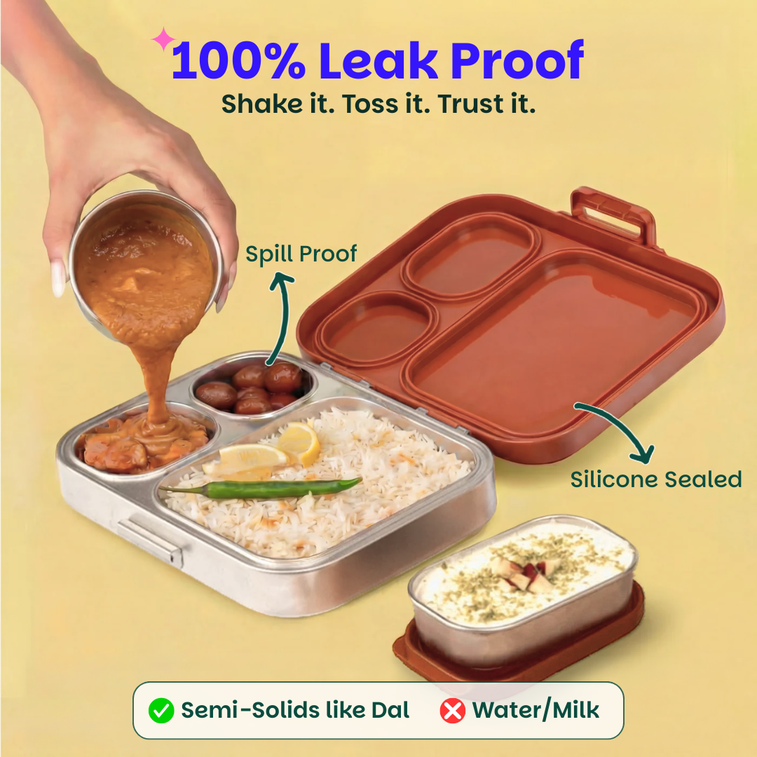 3+1 Compartment Stainless steel Lunchbox with Mini Box - Tanjore Kolam