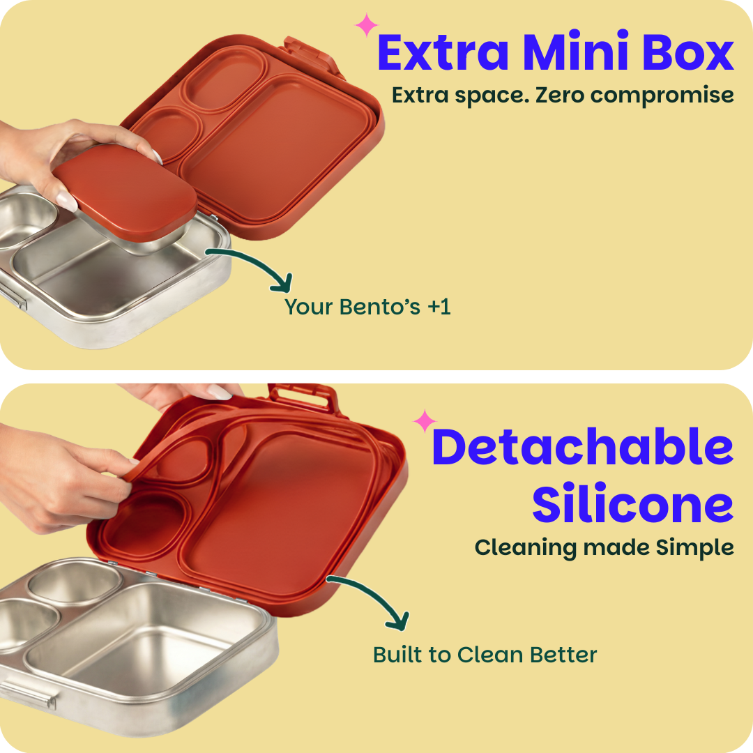 3+1 Compartment Stainless steel Lunchbox with Mini Box - Tanjore Kolam