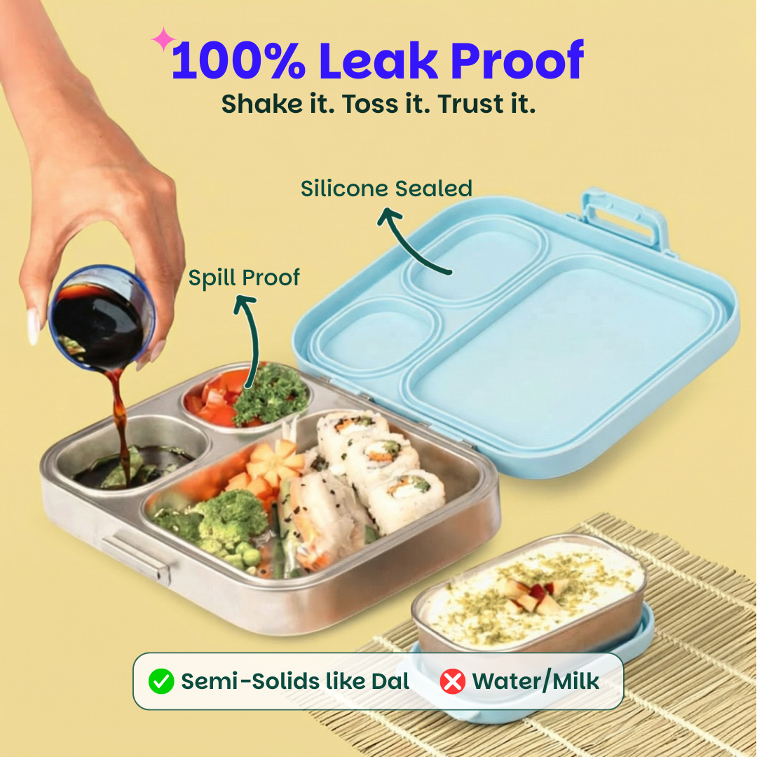 4 Compartment Stainless steel Lunchbox with Mini Box - Sakura Bloom