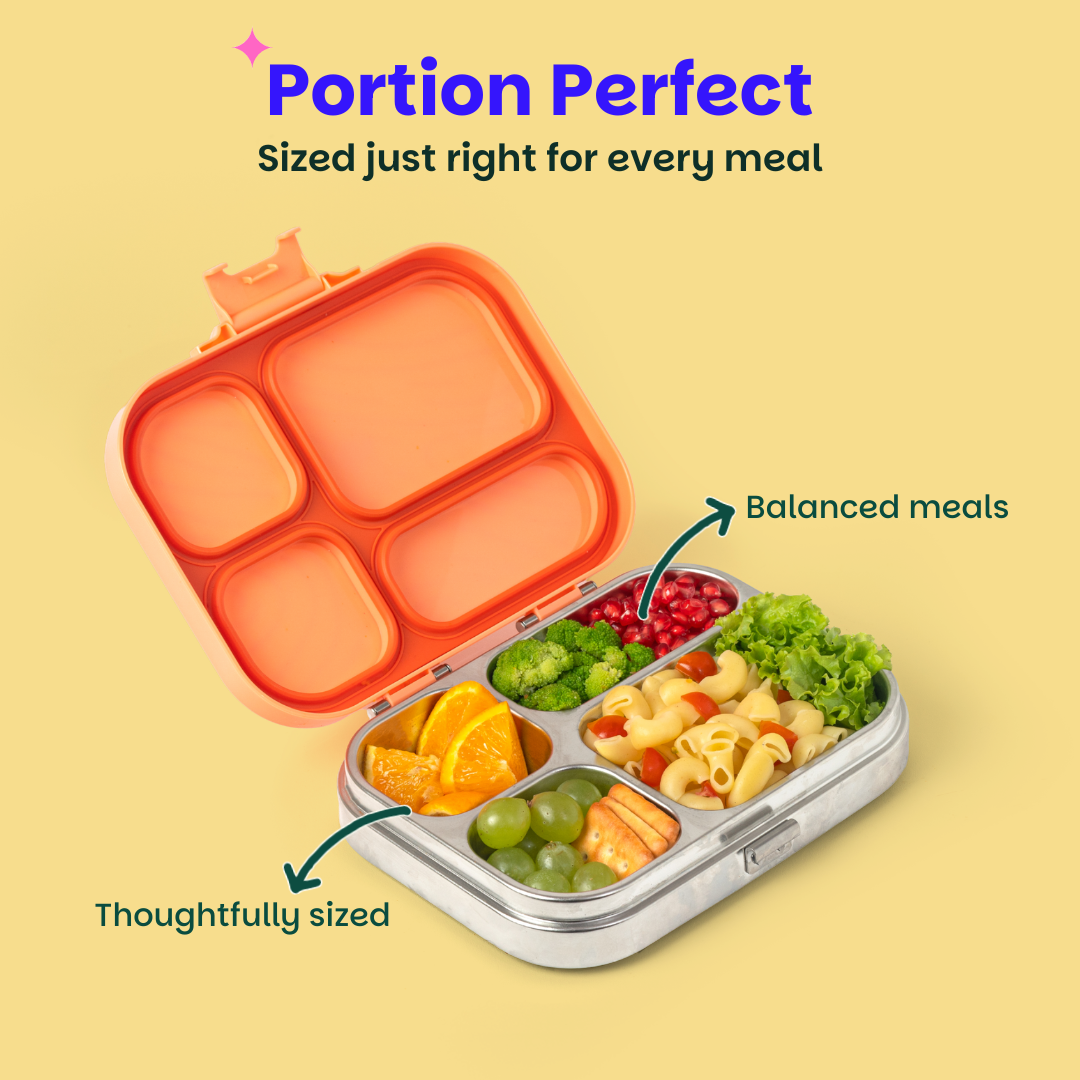 4 Compartment Stainless steel Lunchbox with Plastic lid - Coral Swirl