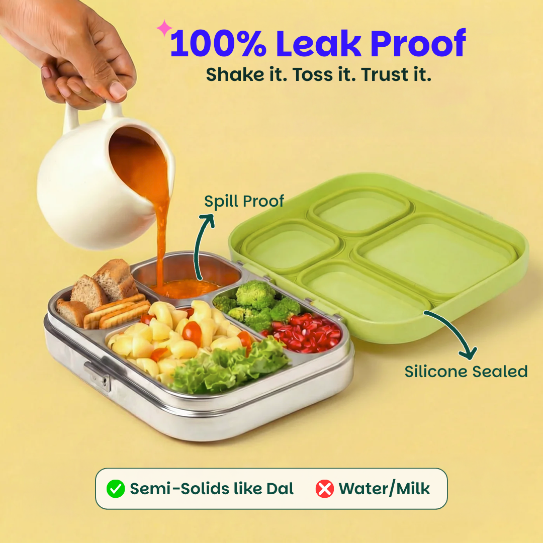 4 Compartment Stainless steel Lunchbox with Plastic lid - Mushroom Trail